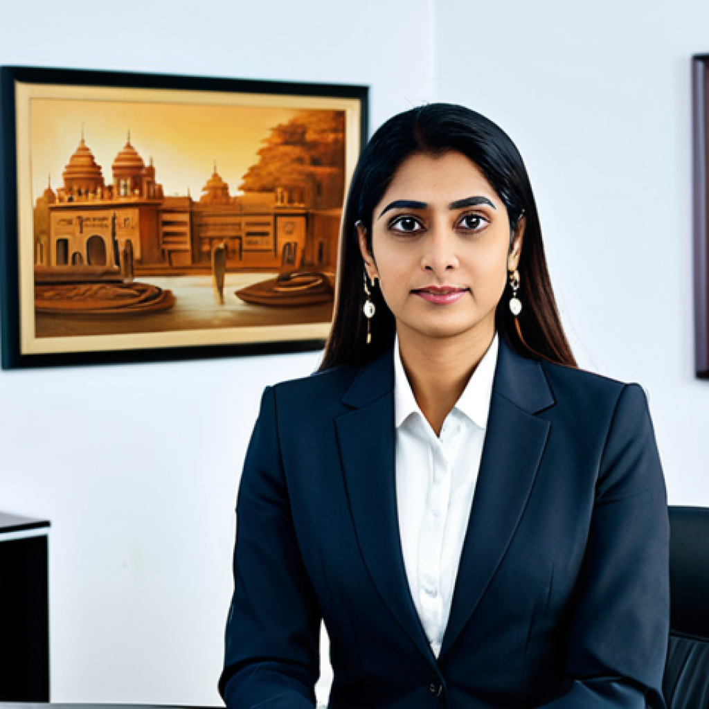 레토르트 푸드 신제품 - "A professional businesswoman in a modest business suit, sitting at a desk in a modern office with B...