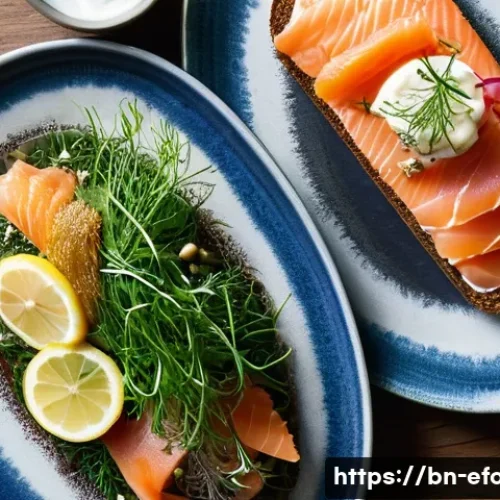 Home 26 덴마크 전통 요리 스뫼레브뢰드 - **"Artistic Smørrebrød Platter in a Copenhagen Restaurant"**: A sophisticated, overhead shot of a lo...