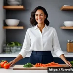 푸드 밀키트 트렌드 - **Prompt:** "A busy, modern professional woman in her early 30s, dressed in stylish yet comfortable ...