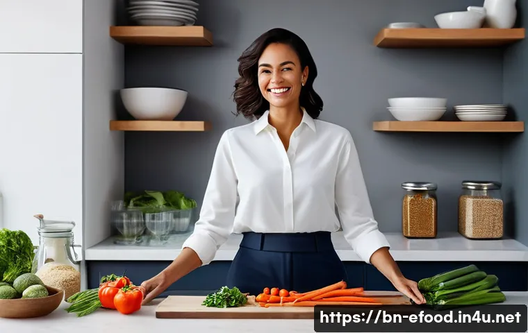 푸드 밀키트 트렌드 - **Prompt:** "A busy, modern professional woman in her early 30s, dressed in stylish yet comfortable ...